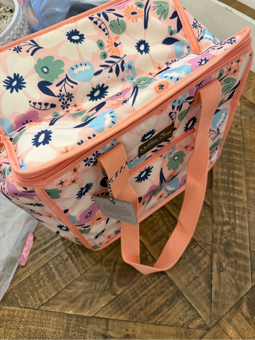 Matilda Jane Peach Floral Canvas Tote with Multicolor Blooms